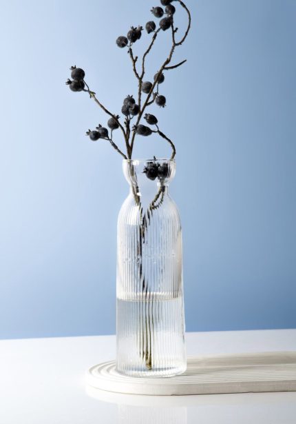 گلدان شیشه ای لاوان شفاف مناسب شاخه گل مصنوعی و طبیعی